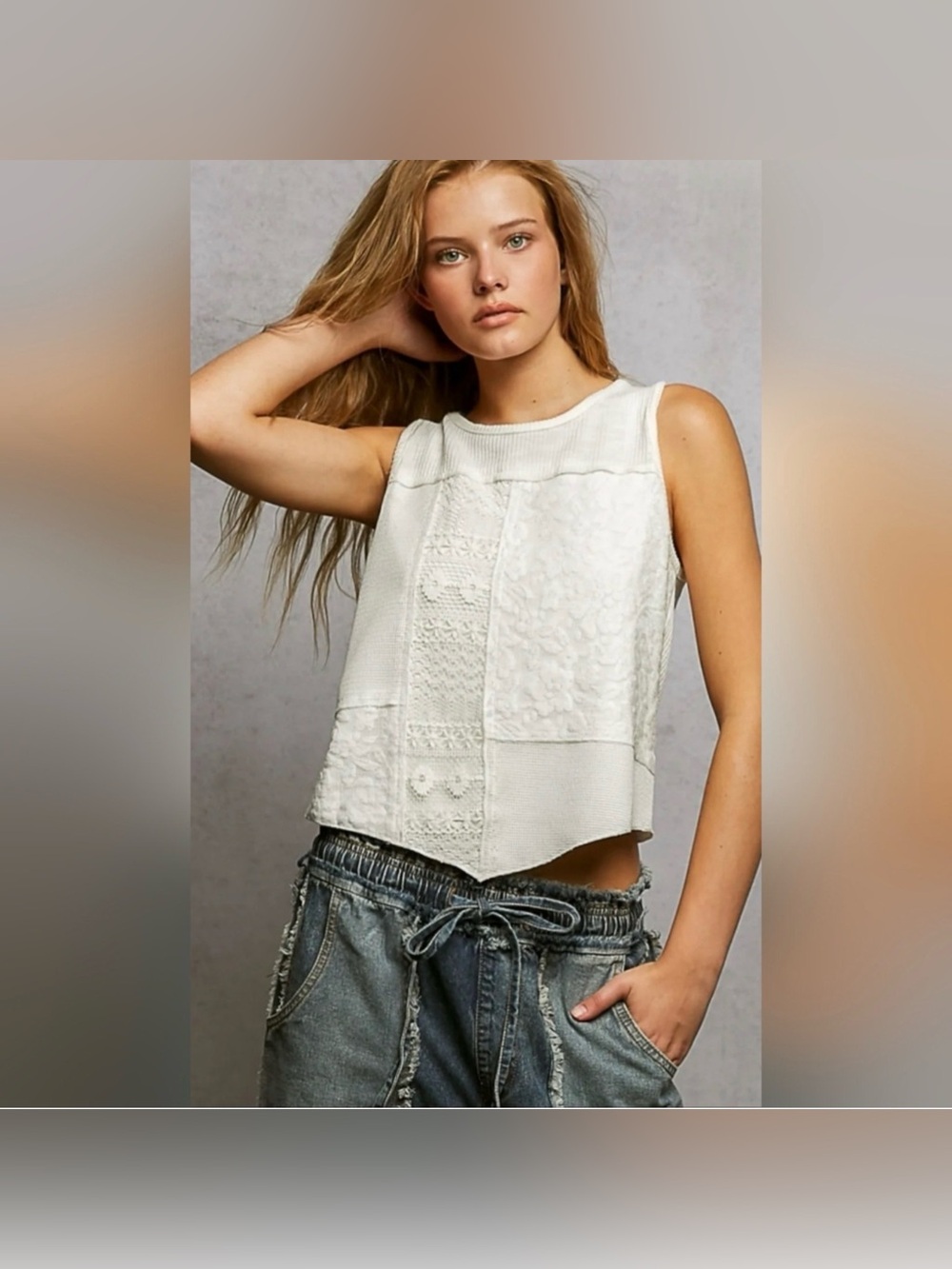 New POL Patchwork Lace Tank Top ~ White